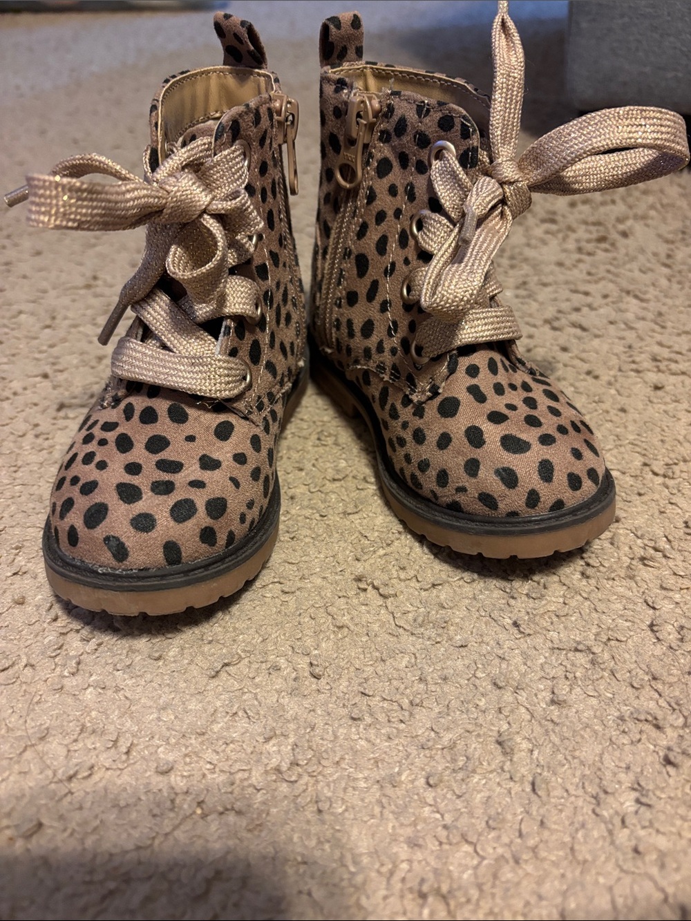 Cat & Jack Pink Leopard-Print Lace-Up Kids Boots